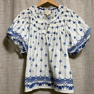 Umgee Ivory and Navy Embroidered Blouse